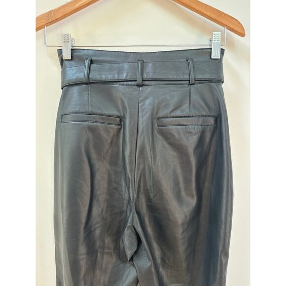 Babaton Aritzia Vegan Faux Leather Belted Pants Tie Front High Rise Black - Picture 5 of 7